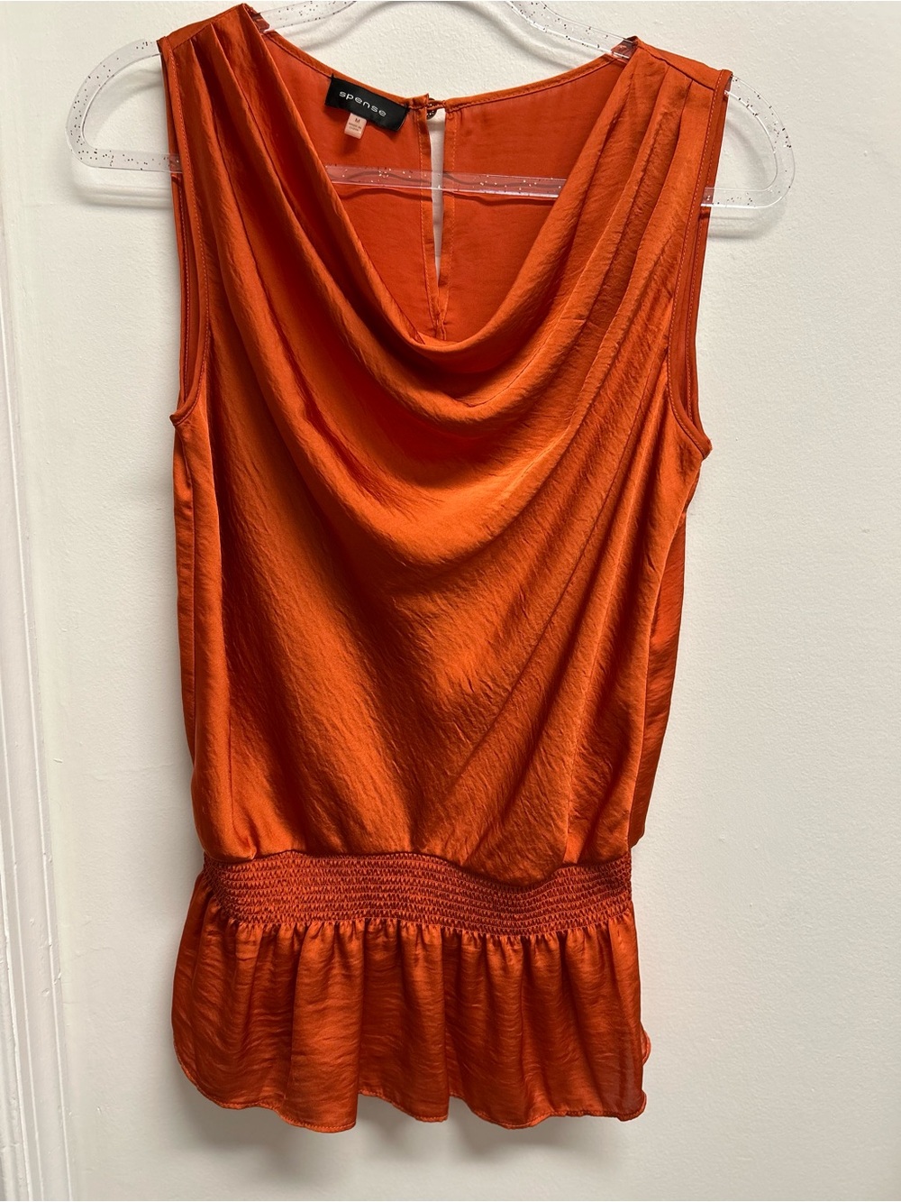 Spense drape neck peplum blouse with keyhole back neck